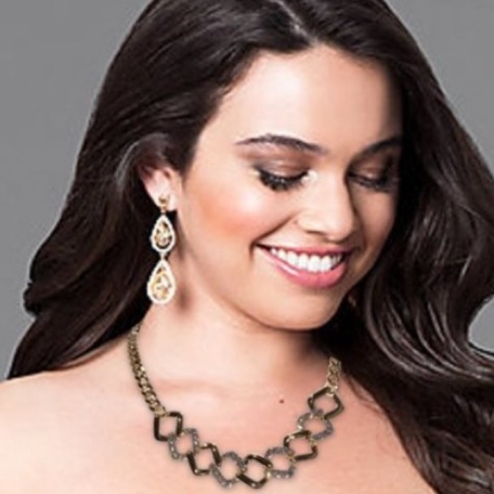 NWT Pavé & Mini Pearl Statement Necklace Gold-Tone